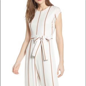 Ivory and Tan Striped Jumpsuit